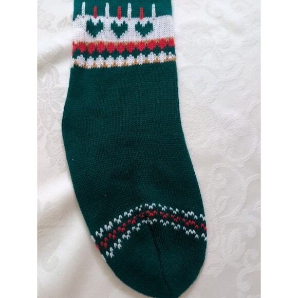 Vintage Knit Christmas Stocking Sock Santa Claus - Hearts 23" - Picture 3 of 4
